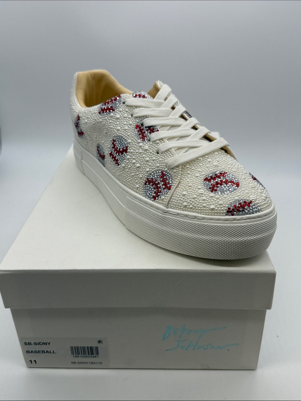 Betsey Johnson Cream Platform Sneaker with Red Crystal Accents